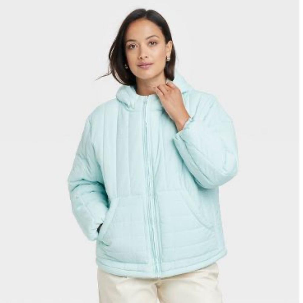 A New Day Women's Water Resistant Hooded Travel Puffer Jacket Size Large